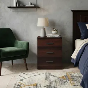 Wood Nightstand with 3 Storage Drawers, Modern Minimalist Bedside Table, Compact Side Table for Bedroom, Living Room & Dorm