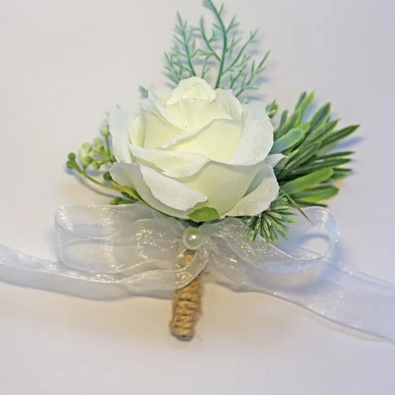Men's 6-Piece Simulated Silk-Plastic Rose Brooch Set - Fashion Accessory for Groom, Best Man Wedding Decor