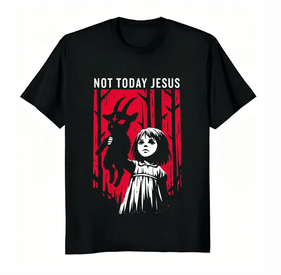 Not Today Jesus Horror Goat Girl Forest Graphic Tee | 100% Cotton Unisex Men Women Vintage Dark Goth T-Shirt