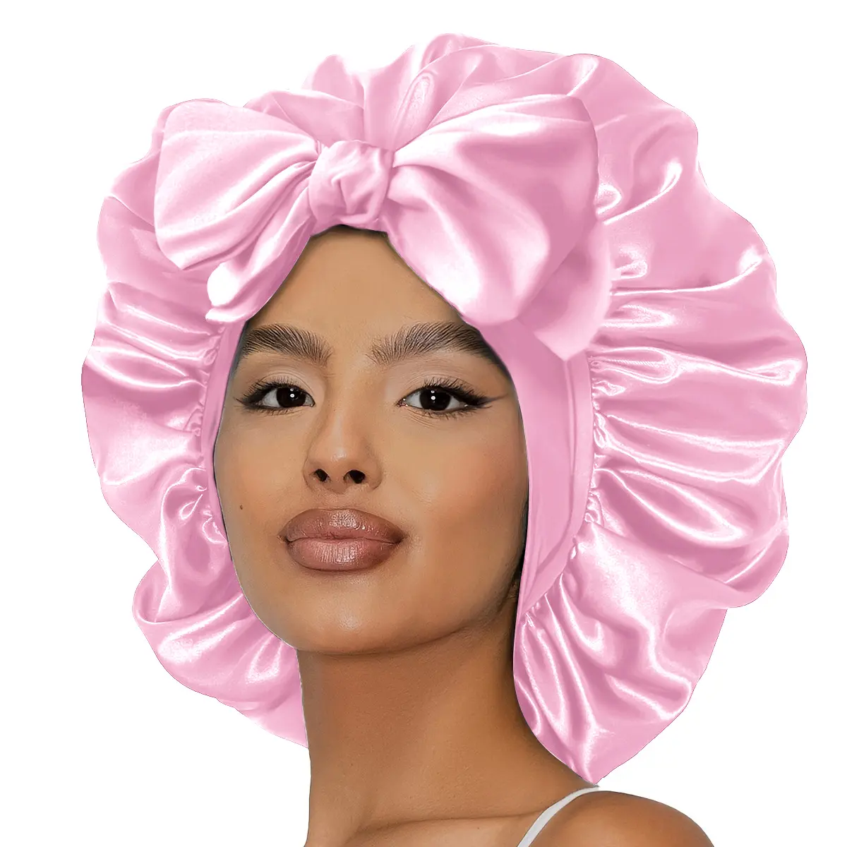 Double layer satin nightcap, satin nightcap with adjustable hair cap, women's nightcap with tie, 2026 new  women's  nightcap, gift Pink Haircare satin Sleep Cap