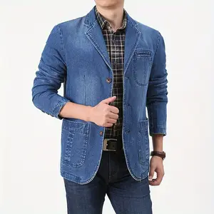 1pc Men's denim suit, oversized casual denim suit, spring and autumn style, casual loose oversized youth denim jacket, men's lapel long-sleeved jacket, comfortable long-sleeved jacket, men's daily versatile jacket