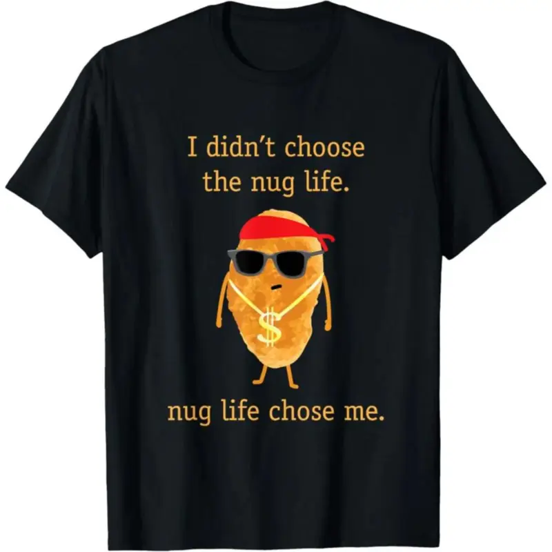 Men's 100% Cotton Short-Sleeve Round Neck Tshirt - Funny Chicken Nugget Graphic Casual Sports Top, Nug Life Print Sporty Outdoor Streetwear, Multi-Size Active Wear, Casual Sports Tops