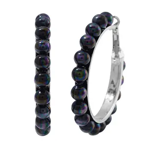 Shop LC Peacock Color Shell Pearl Hoop Earrings in Stainless Steel