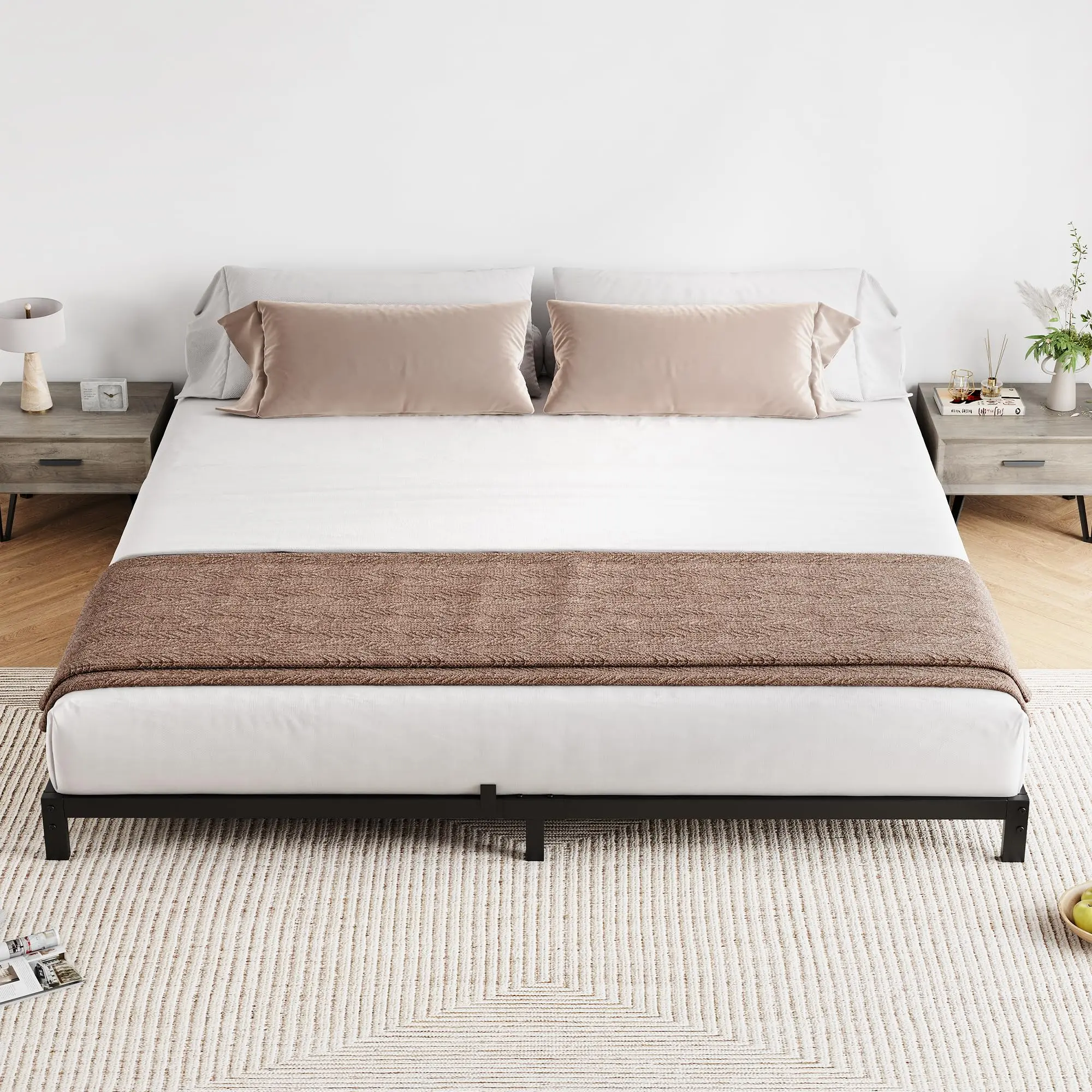 Garvee 6 Inch California King Bed Frame with Under Bed Storage, Heavy Duty Metal Platform, Easy Assembly, No Box Spring Needed, 84''D x 72''W x 6''H, Perfect for Bedroom or Apartment
