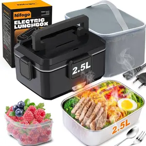 Leakproof Portable 80W Electric Lunch Box 1.5L 1.8L Car Food Heater With Cutlery Bag For Office Workers Students Self Driving Travel