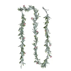 VEVOR Christmas Garland, 9-FT Realistic Greenery Decorated with Vines, Olive Leaves, and Berries, Evergreen Faux Garlands with Light String for Indoor Outdoor Xmas Decoration on Mantel Fireplace