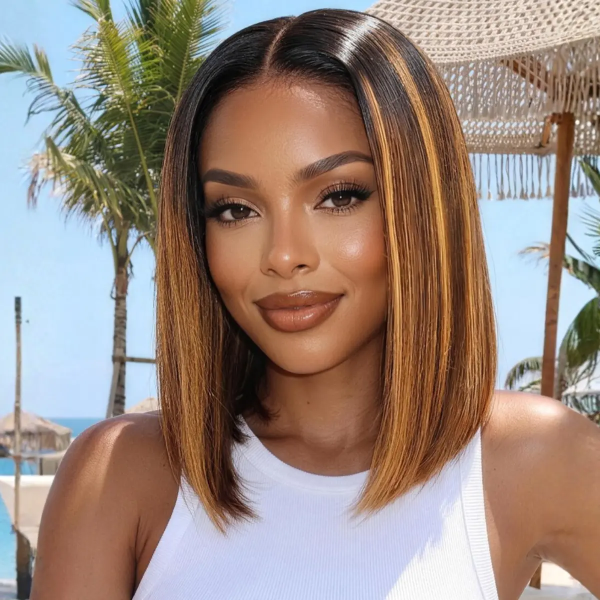 UNice Glueless Piano Highlights Brown Straight Bob Wig with Dark Roots Pre Cut 7x5 HD Lace Closure Human Hair Wigs with Invisible Knots Ready and Go Short Bob Wig for Women Beginners Friendly #TikTokShopHolidayHaul summerwins