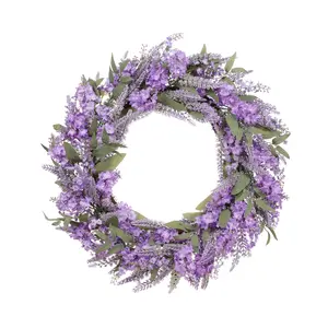 Puleo 30" Lavender Floral Spring Wreath With Green Leaves