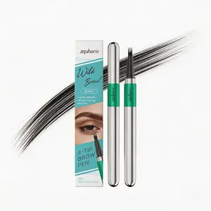 ZEPHOCO 4-Tip Brow Pen Black, VP/DMAPA Acrylates Copolymer Waterproof Film, Ultra-Fine Tip Precise Sculpting, Smooth Clump-Free, Twist-Up Design, Smudge-Resistant All-Day Wear for All Brows