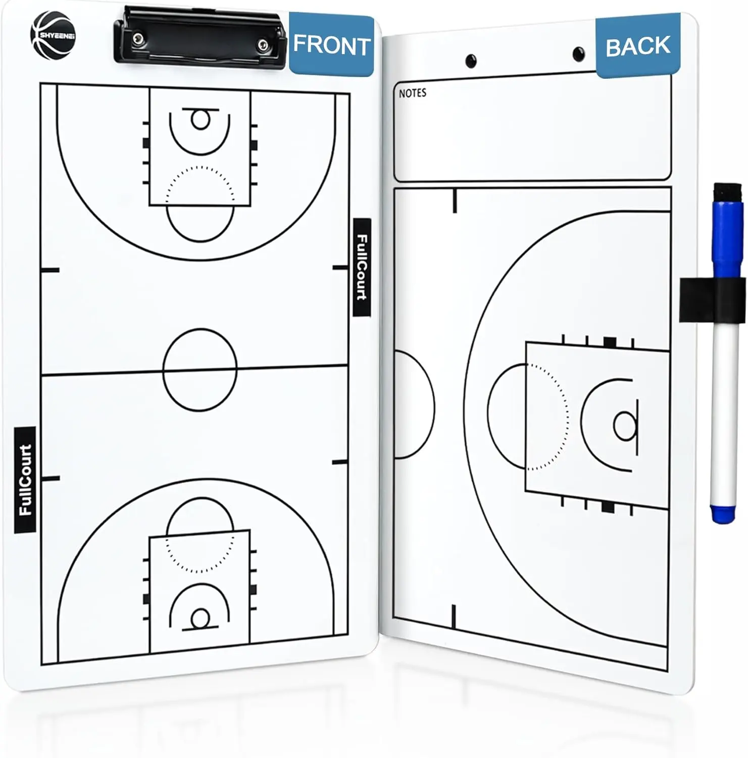 Basketball Coaching Clipboard for Coaches - Durable Double-Sided Dry Erase Strategy Board with Full/Half Court Layouts for Game, Practice Play Sketching, Complements Coaching Style, Plays, Easy To Sketch Plays