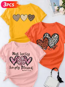 Women's 3-Pack Casual Short Sleeve Crew Neck T-Shirt, Minimalist Moon/Star/Cloud Universe Element Print Set, Multiple Colors, Machine Washable, Spring & Summer Top, Soft Skin-Friendly Fabric, Daily Wear, Fashion Design