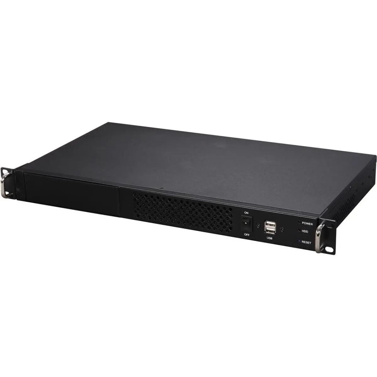 Black OEM 1U Rackmount Server Case - 5.25 in. 1.0 mm SECC, Flex ATX Single, 1 External 5.25" Drive Bays, Mini-ITX, USB 2.0 Hard Disk Enclosure