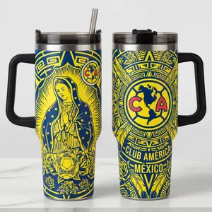 Club América Mexico Inspired Tumbler 20oz 40oz With Handle, Virgen Style Graphic Travel Tumbler, Soccer Fan Drinkware Gift, Large Capacity Cup