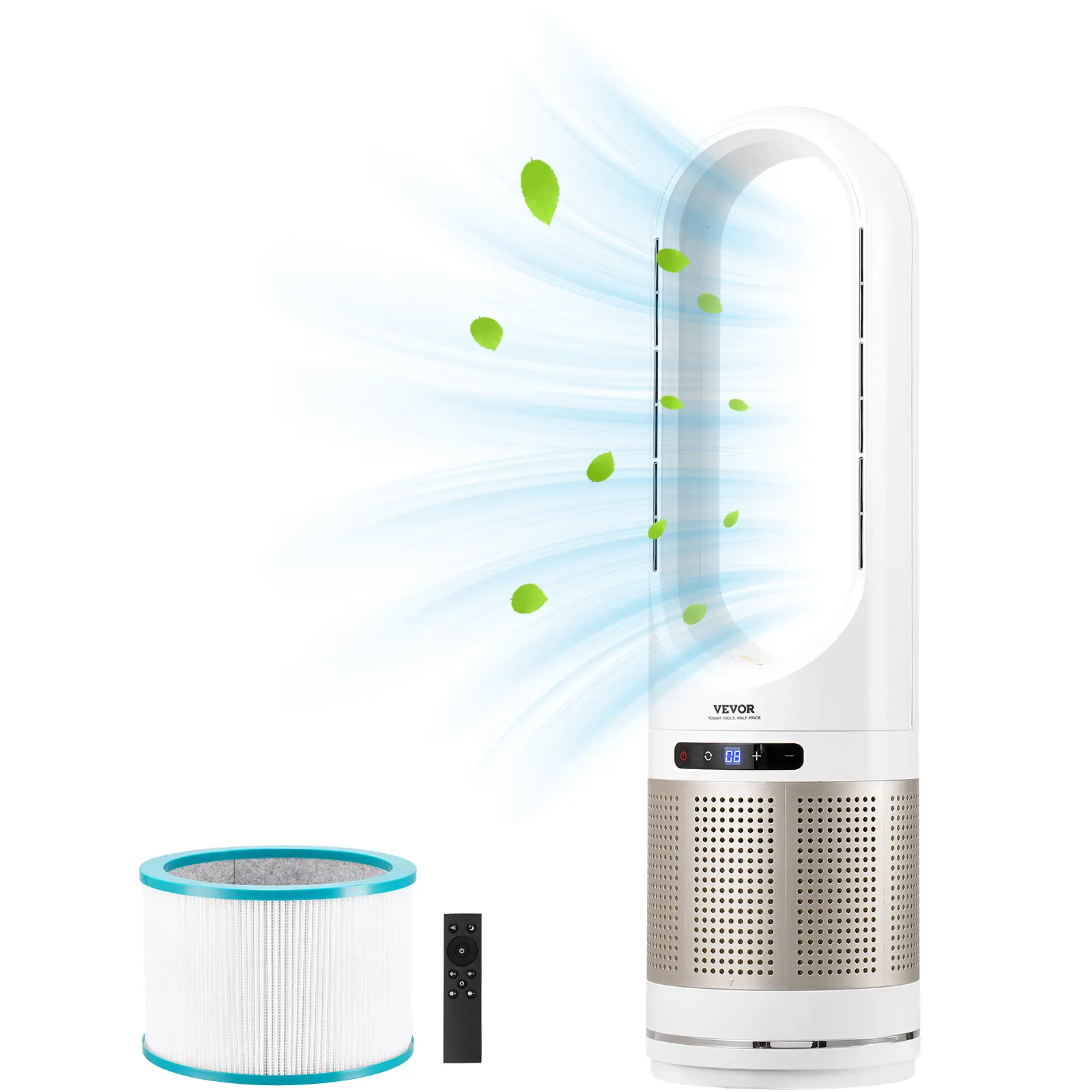 【Summerfinds】VEVOR Tower Fan Bladeless 16.4ft/s Velocity Floor Cooler Fan that Blows Cold Air80° Oscillating 8-Speed Fans8H TimerStanding Fans with H13 HEPA FiltrationRemote Control & Air Purification Mode