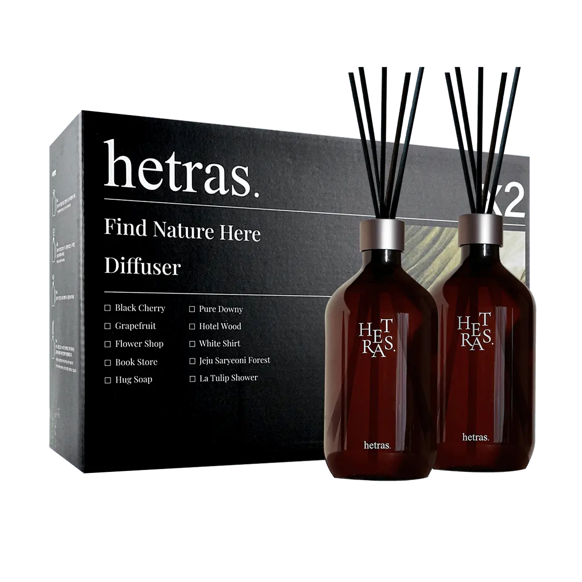 Hetras Korean No-Fire Aroma Diffuser Set - 500ml x 2, Chief Perfumer Art Reed Diffuser, Bookstore Scent, GD Recommended Brand