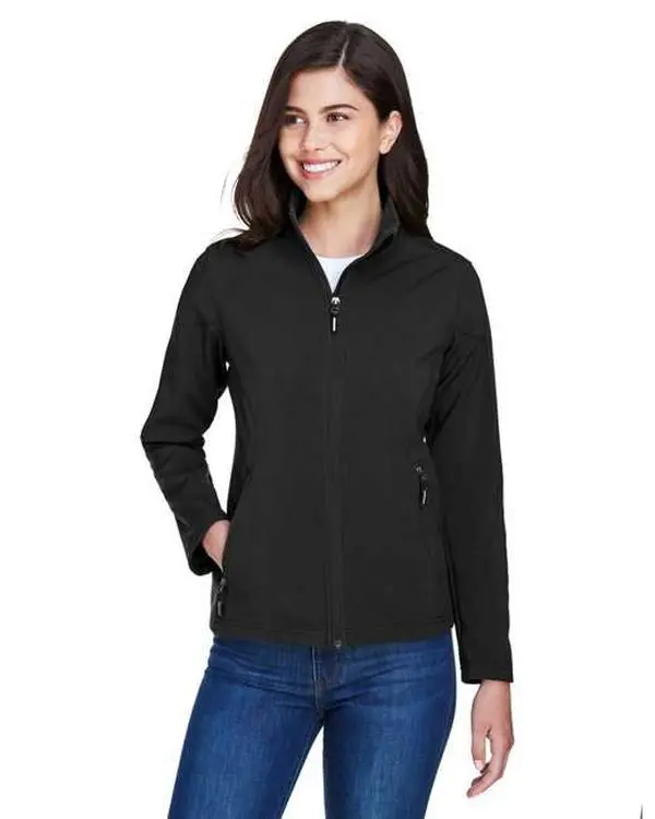 Ash City Core 365 Women's Casual Fleece Bonded Soft Shell Jacket, Water-Repellent Outerwear Tops with Reflective Details & Audio Port, Coats, Crew Neck, Fitted, Style, Machine Washable, Plain, Polyester