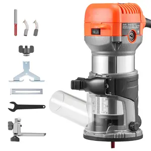 Wood Router, 1 HP 710W, Variable Speed Palm Router With Soft Start, Compact Wood Edge Trimmer With Fixed Base And 1/4-Inch Collet, Dust Hood, For Woodworking, Trimming, DIY Projects, Corded