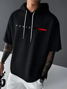 Men's Solid Color Hooded Short Sleeve T-Shirt, Trendy Streetwear for Summer, American Style Casual Hoodie for Versatile