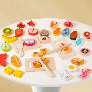 Wooden Pretend Play Food Cutting Set, Kids Vegetable Cutting Toy, Kindergarten Kitchen Role Play Set, Toddler Play Kitchen, Play Kitchen Accessories, Strong Velcro, Reusable, 3 Themes Available