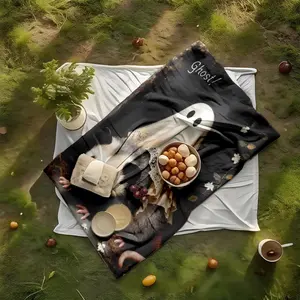 1 piece Cute opossum with ghost costume themed photography themed flannel blanket - Modern design flannel blanket, suitable for sofas and beds, all-season multi-purpose use, super soft and warm, digital printing, 100% polyester material, machine