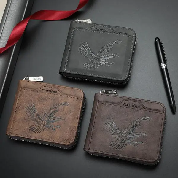 2026 New Embossed Eagle Mens Bifold Wallet PU Leather Slim RFID Safe Multiple Card Slots ID Window Business Casual Gift for Men - RR