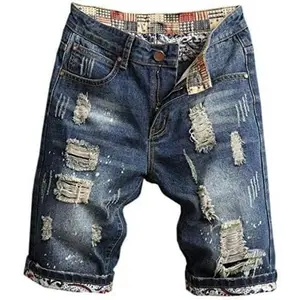Mens Jean Shorts Distressed Ripped Denim Shorts Summer Casual Classic Straight Short Jeans