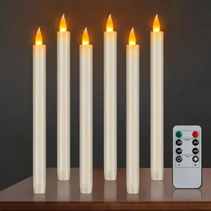 Flameless Taper Candles 10" Dripless Battery Operated with Remote Timer 6 Pack, 400+ Hours by 2 AA Batteries for Home Decor, Candlelight Dinner, Wed