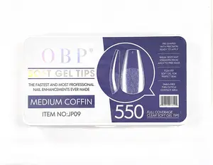 550 Gel-x Nail Tips Medium Coffin for Press on Nails, 11 sizes Full Cover Nail Tips Square Soft Gel Nail Tips False Nails Extension