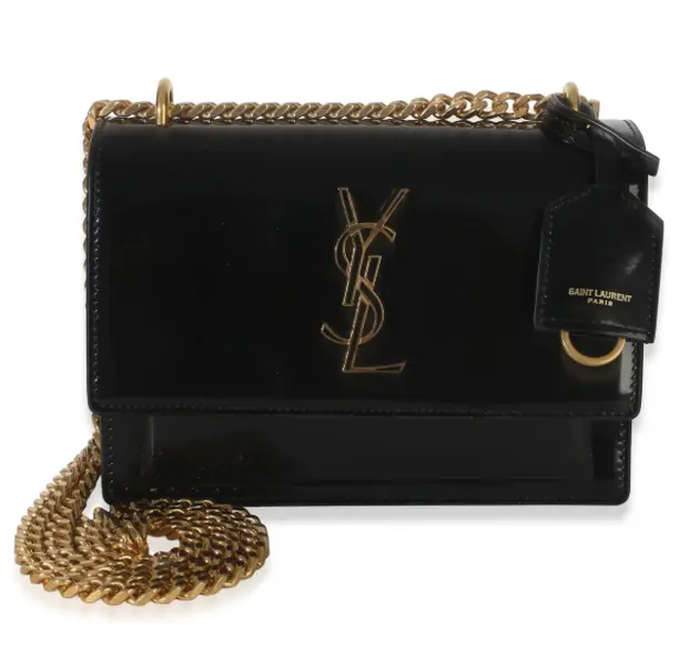 Pre-owned Yves Saint Laurent Leather Crossbody Bags Saint Laurent Black Patent Monogram Small Sunset Bag