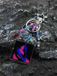 Neon Style Portrait Beaded Keychain, Dark Y2K Chic Pendant, Multi-Color Beads + Star Charm, Unique Personalized Bag Accessory, Fashion Keychain