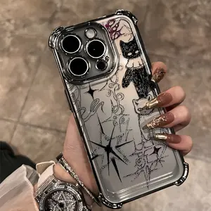 [Full-Upgraded Lens Protection] [Y2K Cat Phone Case] Electroplated Anti-Drop Phone Case |   Compatible with iPhone 17 16 15 14 13 12 11 Pro Max |   Transparent Soft Back Cover