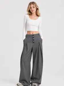 Aelfric Eden High-Waist Pleated Barrel Pants Curved Wide-Leg Silhouette Button-Front Tailored Trousers Unisex Casual Streetwear Vintage Pants