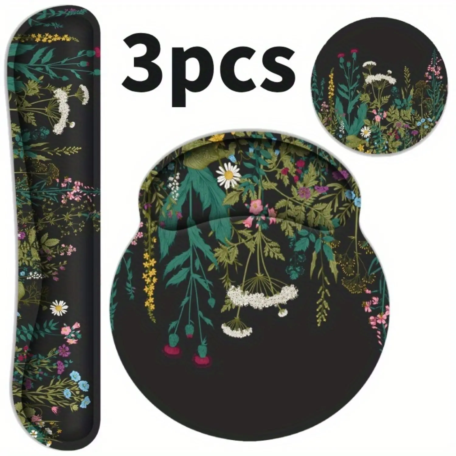 3 Pcs Ergonomic Mouse Pad with Wrist Rest and Keyboard Wrist Rest, Memory Foam Wrist Rest for Computer Keyboard, Easy Typing, Pain Relief, Mouse Pad Wrist Support for Gaming,Office, Laptop, Black Flower party  supplies gift