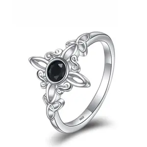 925 Sterling Silver Witch's Knot Ring Celtic Trinity Knot Ring for Women, Witches Pagan Wicca Moon Irish Celtic Jewelry