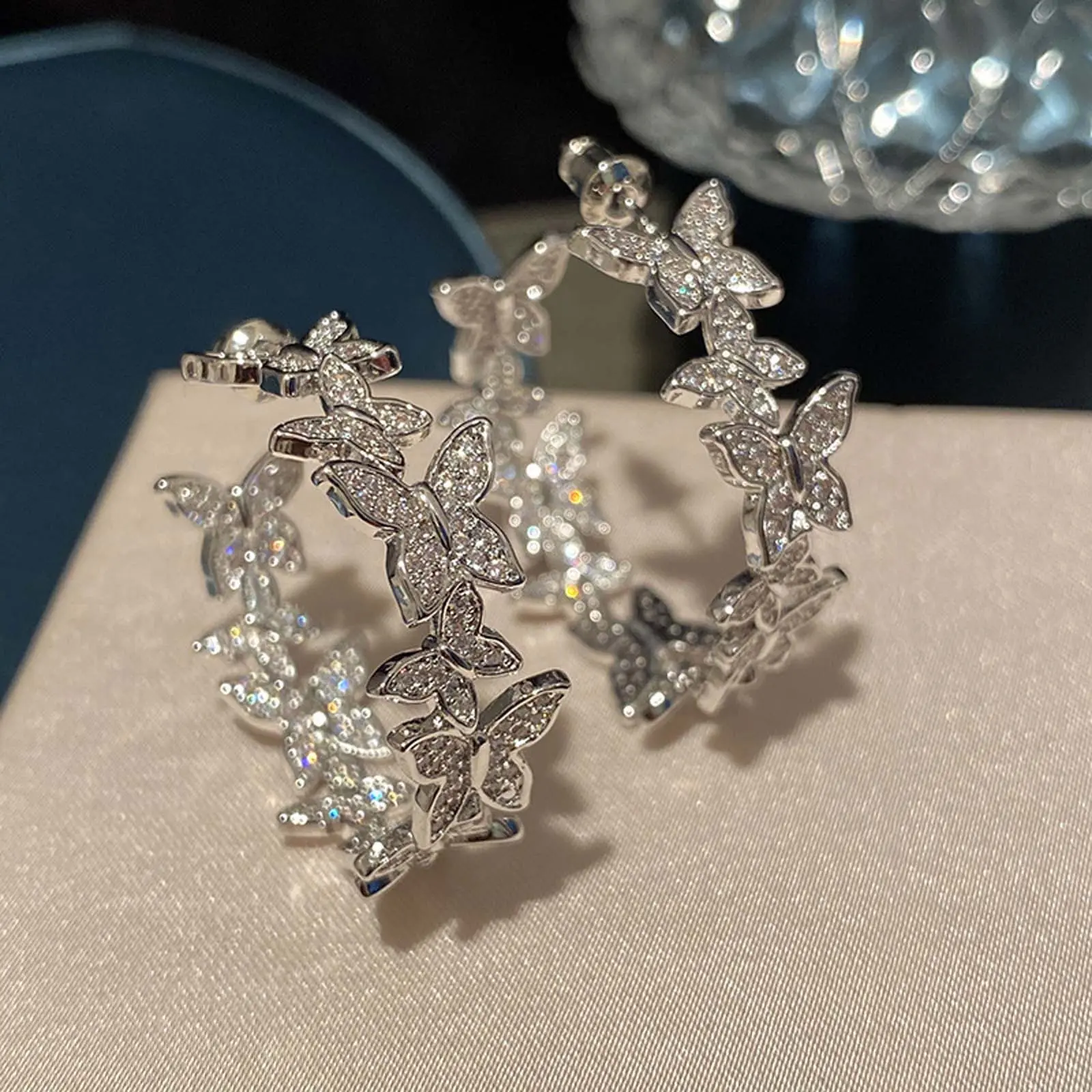 Women's Full Zircon Butterfly Half-Hoop Earrings, Cute Artificial Gemstone Jewelry, Everyday Stylish Gift, Cute Artificial Gemstone Earrings