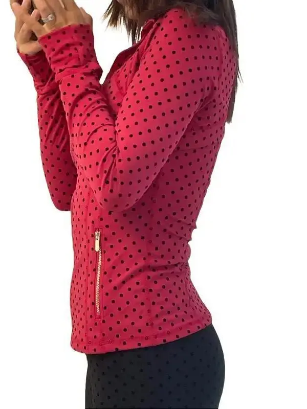 Women's 2026 New Sporty Chic Polka Dot Quick-Dry Flocked Fabric Outdoor Sports Jackets - Long Sleeve, Slim Cut, Mock Neck, All-Season Casual Female Top (V-Neck Option Available)