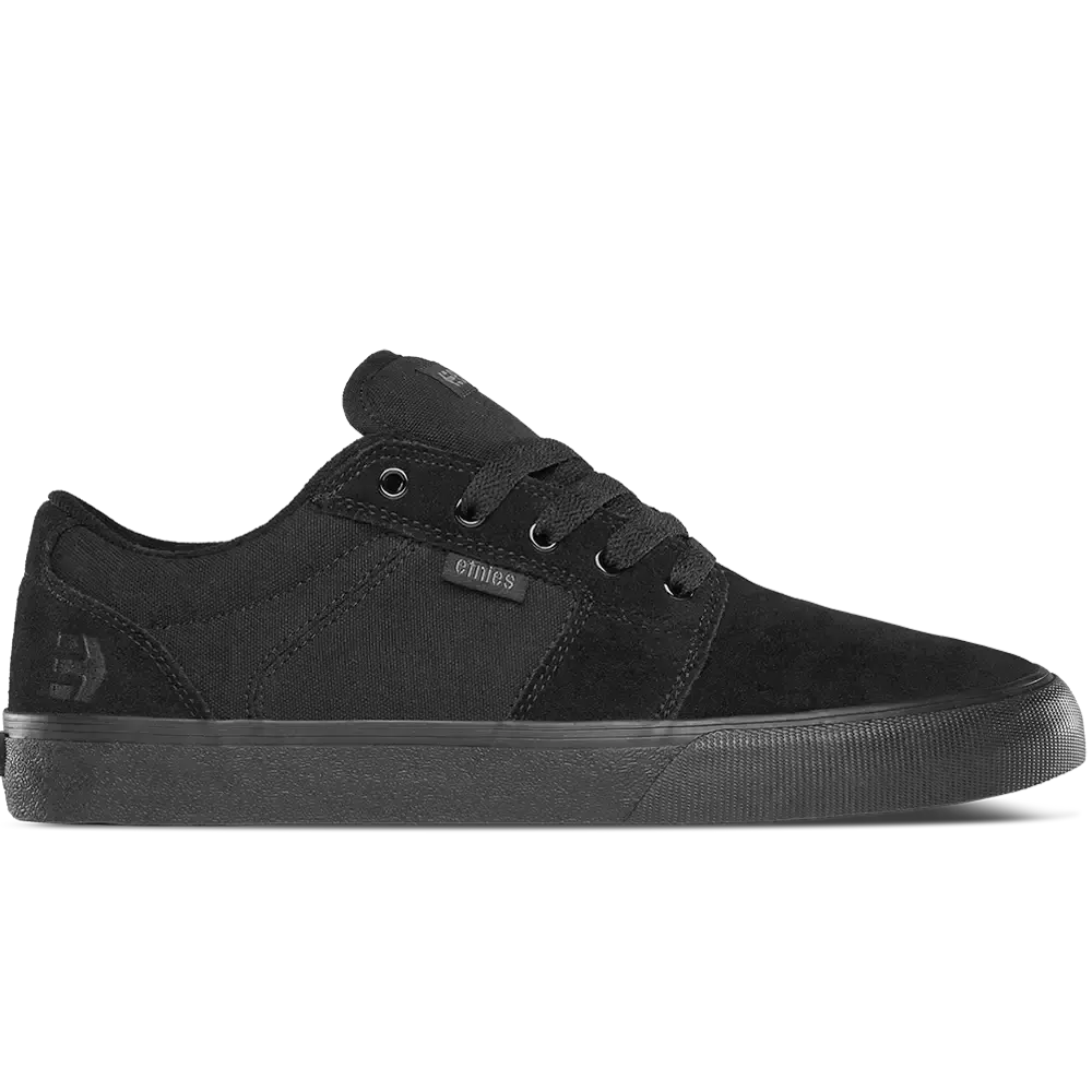 etnies Barge LS Triple Black Men's Skateboarding Shoes - Suede and Canvas Paneling, Slimmer Profile, Improved Support, Hefty Armored Collar, Raised Heel, Foam Lite 1 Insole, One-Piece Toe Vamp, Padded Tongue