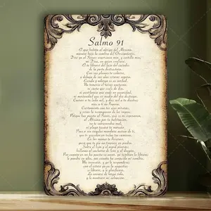 1pc 12x8inch Aluminum Decorative Sign & Plague Vintage Psalm 91  Wall Sign, in - Spanish Inspirational Religious Decor with Ornate Frame, Home Prayer Room & Holiday Celebrations ('s Day//Easter/Valentine's), In 8X12Inch/20X30Cm