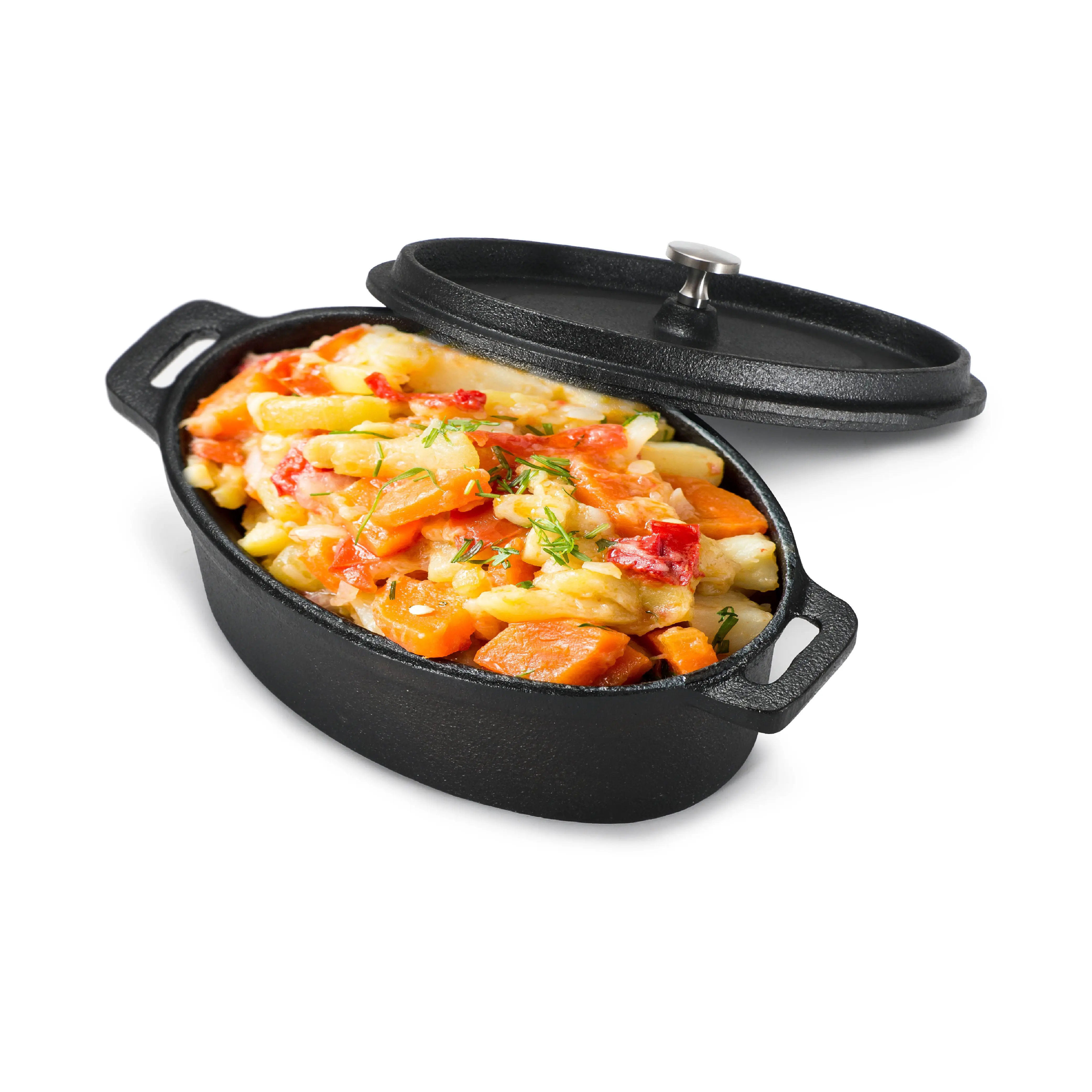 COMMERCIAL CHEF 0.63 Qt. Pre-Seasoned Cast Iron Mini Casserole Dish with Lid, Handles, Stainless Steel Knob - Oven-Safe Bakeware for Dinner Party, Easy Release Cooking, 3.9lb Sturdy Kitchen Tool