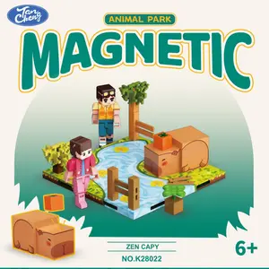 Magnetic Building Blocks Minecraft Animal Park Hippo Scene, DIY Puzzle Toy for Kids, Educational Gift for Boys and Girls