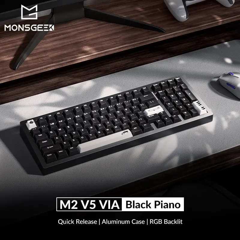 MONSGEEK M2 V5 VIA Hot-swappable Wireless Keyboard, Black Piano themed Aluminum Mechanical Keyboard, Customizable RGB, Quick Release Tri-Mode Gaming Keyboard with 8000 mAh, Akko Pre-lubed Switch