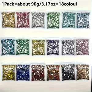 18-color/90g/3.17oz 5D resin round bright diamond DIY diamond set, 3mm in diameter, silver flat bottom bright diamond, suitable for DIY diamond painting such as handicrafts, nail art, coasters, keychains, garlands, etc., and can also be used for accessori