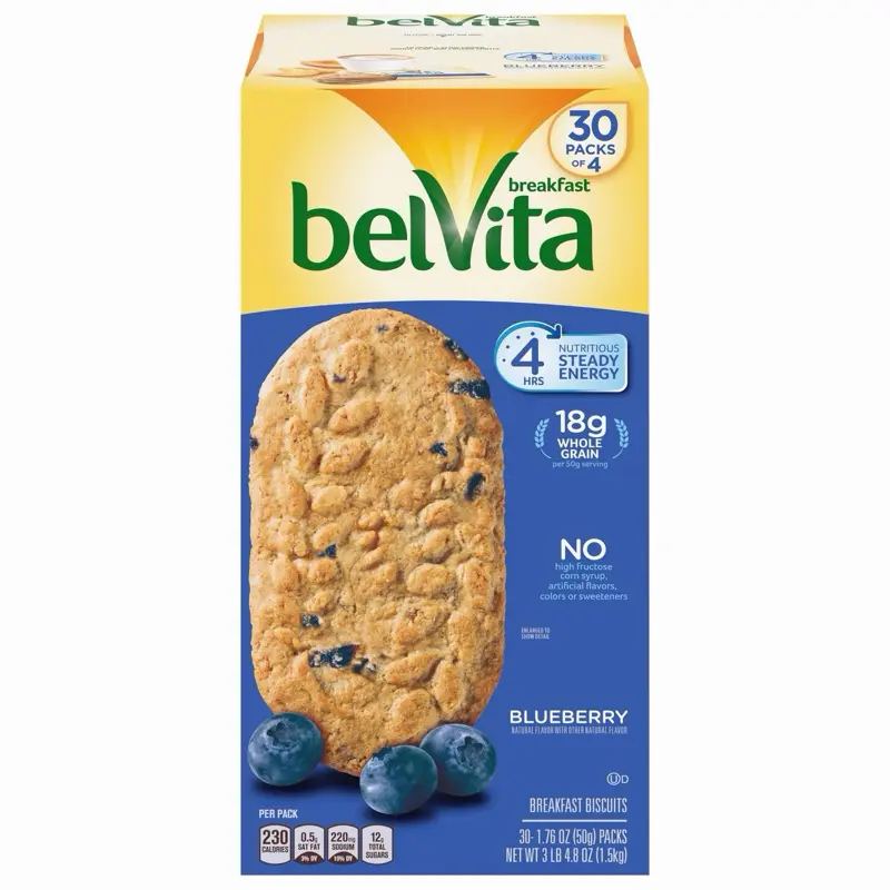 BelVita Crunchy Blueberry Breakfast Biscuits bulk box — 30 packs of 4.