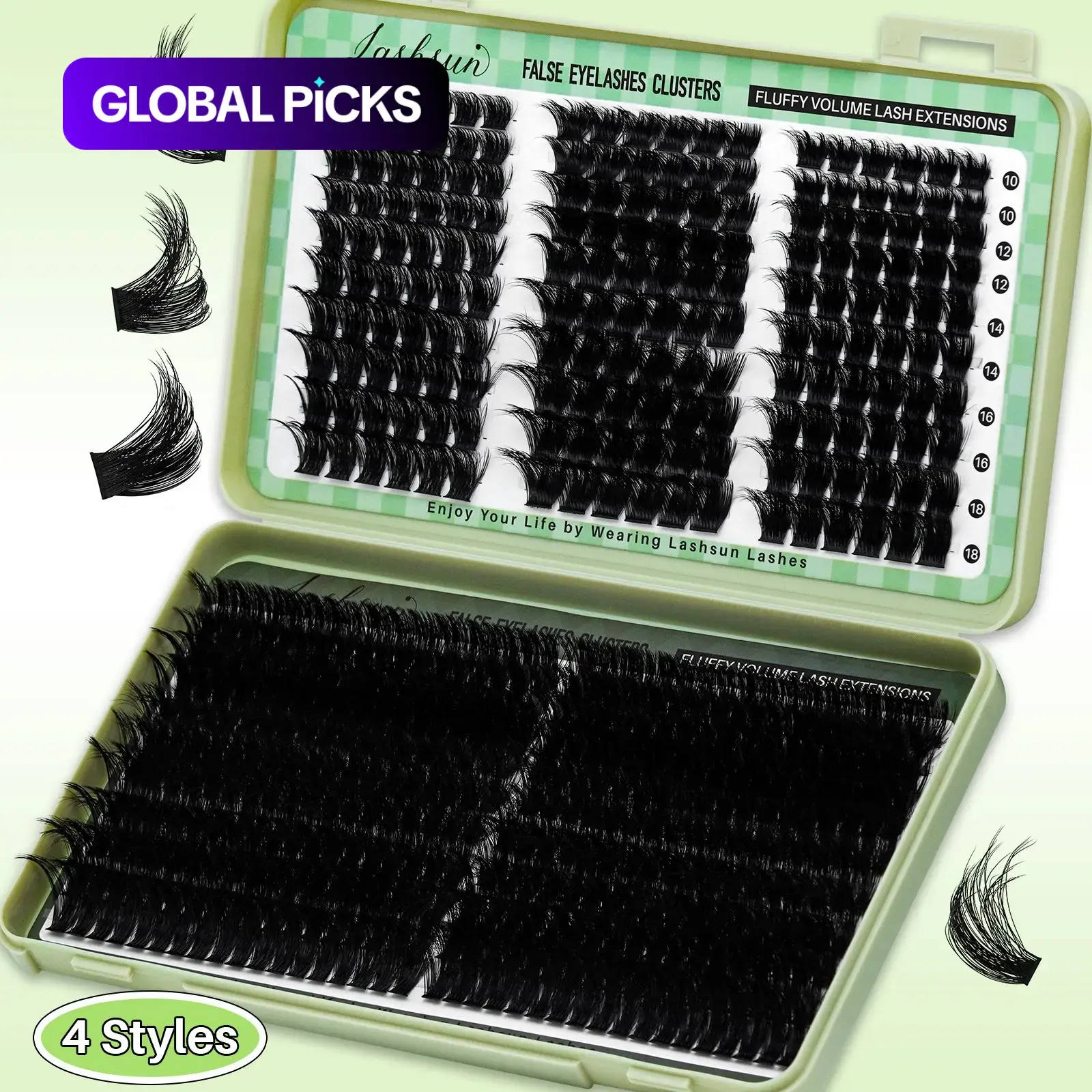 LASHSUN D-Curl Cluster Lashes Kit, 4 Styles in 10-18 mm and 14-22 mm Mixed Lengths, Soft False Eyelashes, Fluffy Eyelash Clusters, with Lash Bond and Seal, Remover, and Tweezers for Dates and Parties #GLOBAL PICKS