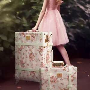 Vintage Style Pink Floral Suitcase For Women, Luggage Set with Spinner Wheels, with combination lock or TSA locks, World Traveler Gift
