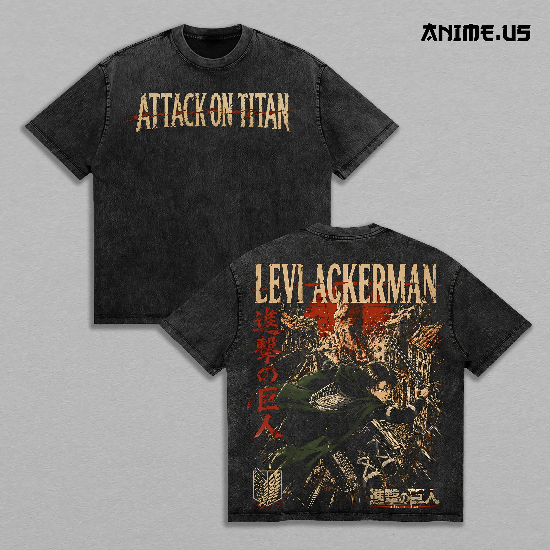 Levi Ackerman Attack on Titan Scout Captain Anime Graphic Vintage Washed Shirt, Heavyweight Cotton Japanese Manga Tee, Oversized Streetwear Military Corps Apparel Gift