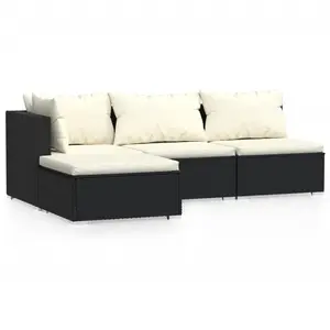 vidaXL Patio Lounge Set 4 Piece, Patio Furniture Set for Outdoor Garden, Sectional Sofa with Cushions, Corner Sofa, Black Poly Rattan 317490