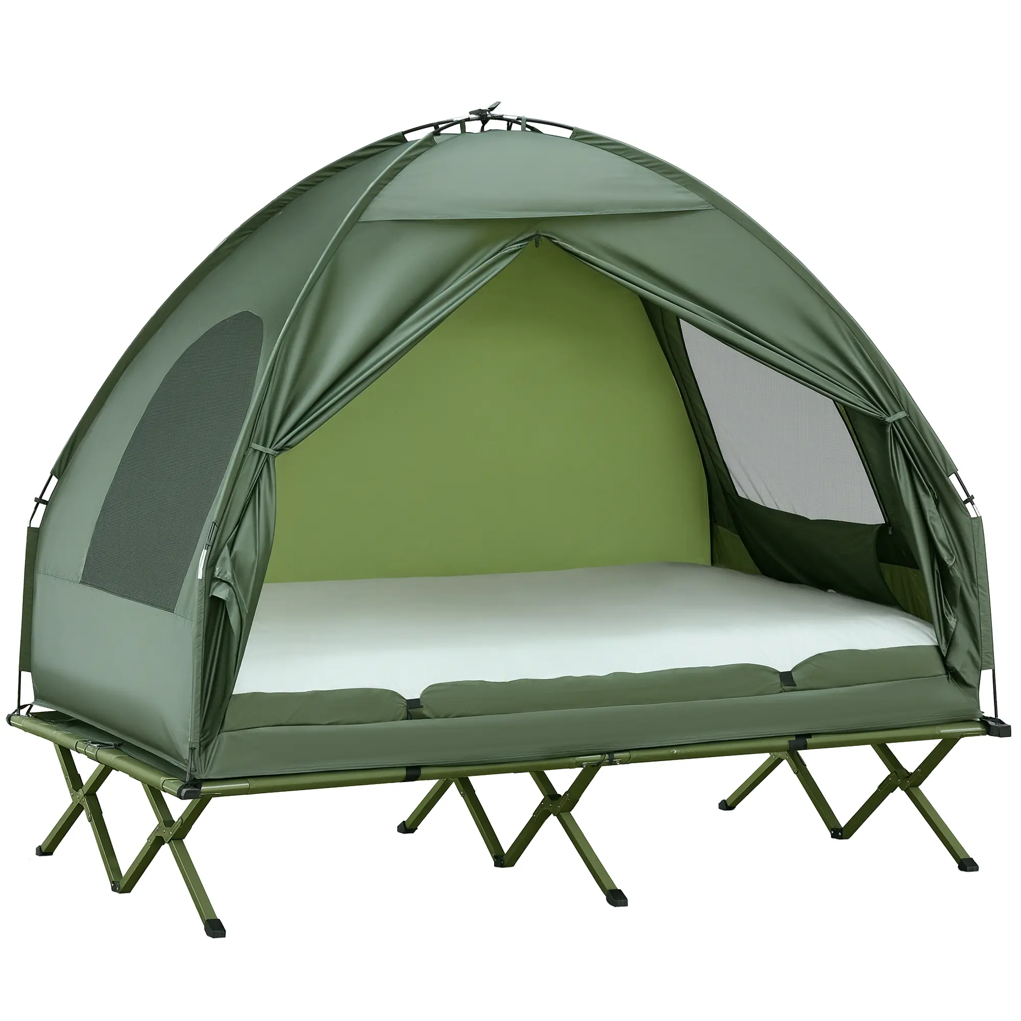 Backpacking Tent Folding Tent 2-Person Tent Cot Combo For Hiking Or Fishing Aluminum Alloy Legs Firm Support Air Mattress Pumps Up Fast