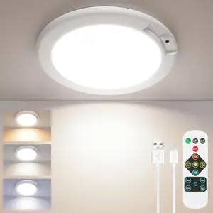 2026 Rechargeable Motion Sensor LED Ceiling Light with Remote, Wireless Battery Operated 3CCT Dimmable Closet Lights for Shower Pantry