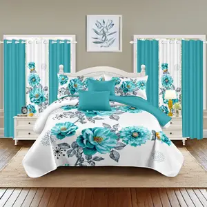 Green 9 Piece Thick Touch Bed Cover Curtain Bedspread Bedding Set for Bedroom Dorm Room All Season Floral Botanical Print Girls Bamboo Microfiber Luxury Durable Ultra Soft Queen King Full Size Ideal for Farmhouse Decor Christmas Fall Gift 11